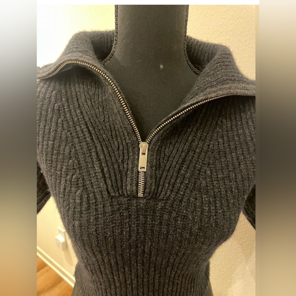 COS Funnel Neck Half-Zip Ribbed Knit Sweater, Grey, XS, New NWOT! - Picture 6 of 8